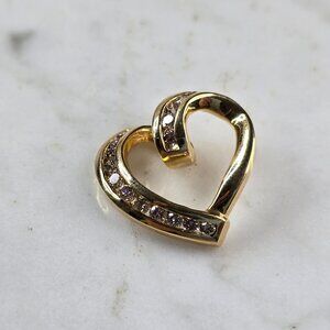 Womens Vintage Estate 10K Gold Diamond Heart Pendant 4.6g #E3990